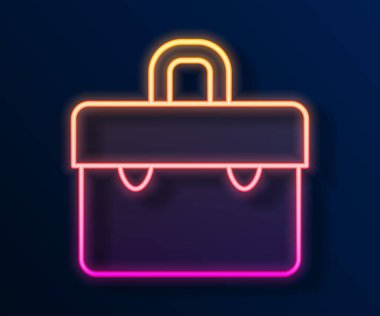 Parlayan neon hattı evrak çantası simgesi siyah arkaplanda izole edildi. İş ilanı. İş portföyü. Vektör