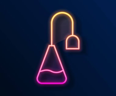 Parlayan neon hattı çay poşeti simgesi siyah arkaplanda izole edildi. Vektör