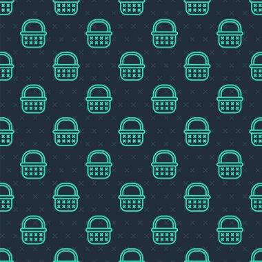 Green line Wicker basket icon isolated seamless pattern on blue background.  Vector
