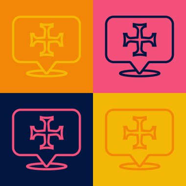 Pop Art Line Crusade simgesi renk arkaplanında izole edildi. Vektör