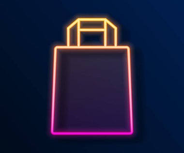 Parlayan neon hattı kağıt poşet ikonu siyah arka planda izole edildi. Paket işareti. Vektör