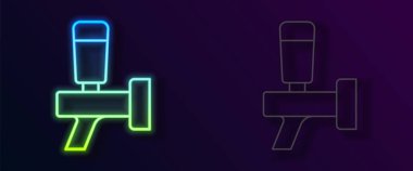 Parlayan neon hattı bira ikonu siyah arkaplanda izole edildi. Vektör