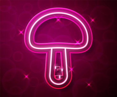 Parlayan neon hattı mantar ikonu kırmızı arkaplanda izole edildi. Vektör