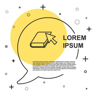 Siyah çizgi çevrimiçi kitap simgesi beyaz arkaplanda izole edildi. İnternet eğitimi konsepti, e-öğrenme kaynakları, uzak online kurslar. Rastgele dinamik şekiller. Vektör