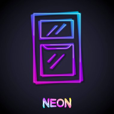 Siyah arkaplanda izole edilmiş oda simgesindeki parlak neon çizgisi penceresi. Vektör