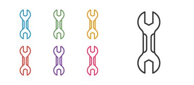 Satır anahtarı simgesini beyaz arkaplanda izole et. Anahtar tamir aleti. Servis aracı sembolü. Simgeleri renklendirin. Vektör