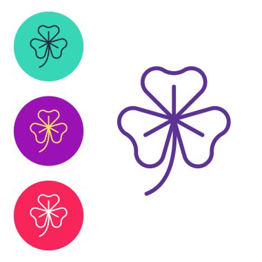 Yonca folyo yaprağı simgesini beyaz arkaplanda izole et. Aziz Patrick gününüz kutlu olsun. Ulusal İrlanda bayramı. Simgeleri renklendirin. Vektör