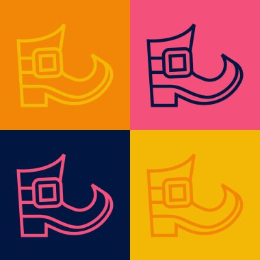 Pop Art Line Leprechaun çizme simgesi renk arkaplanında izole edildi. Aziz Patrick gününüz kutlu olsun. Ulusal İrlanda bayramı. Vektör