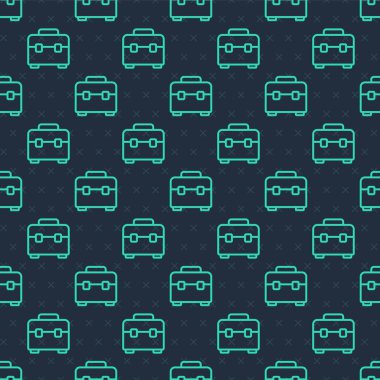 Yeşil çizgi Araç Kutusu simgesi mavi arkaplandaki kusursuz deseni izole etti. Alet kutusu tabelası. Vektör