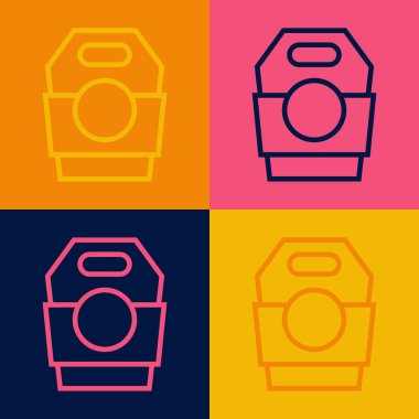 Pop art line Asian noodles in paper box icon isolated on color background. Street fast food. Korean, Japanese, Chinese food.  Vector