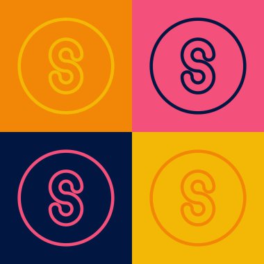 Pop art line Compass south icon isolated on color background. Windrose navigation symbol. Wind rose sign.  Vector