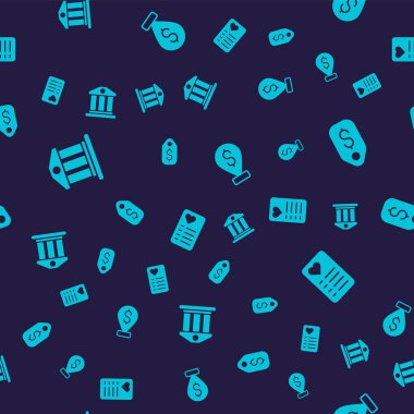 Set Bank building, Price tag with dollar, Cash location pin and Shopping list on seamless pattern. Vector