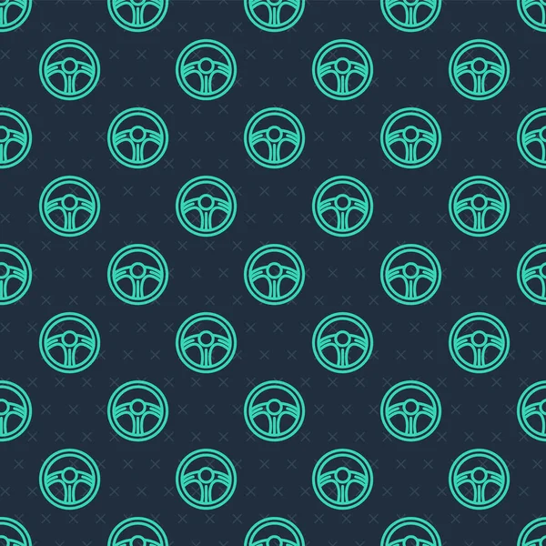 Yeşil çizgi yarış direksiyonu ikonu mavi arka planda izole edilmiş pürüzsüz desen. Araba tekeri ikonu. Vektör