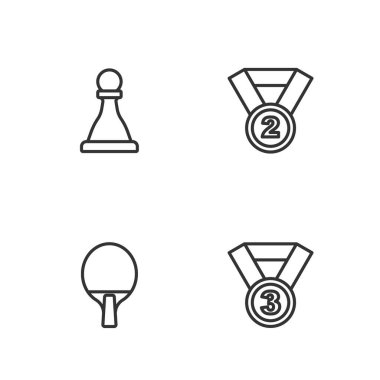 Set line Medal, Racket, Chess and  icon. Vector