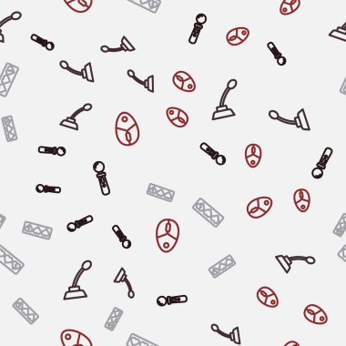 Set line VR controller game, Microphone, Game life bar and Computer mouse on seamless pattern. Vector