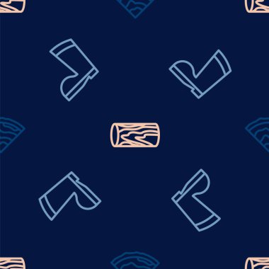 Set line Wooden beam, Waterproof rubber boot and log on seamless pattern. Vector