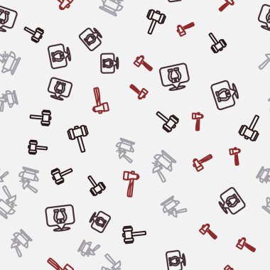 Set line Sledgehammer Horseshoe Anvil and and Hammer on seamless pattern. Vector.
