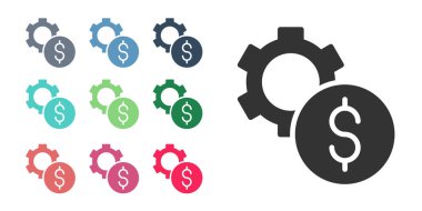 Beyaz arka planda dolar sembolü olan siyah dişli. İş ve finans kavramsal ikonu. Simgeleri renklendirin. Vektör