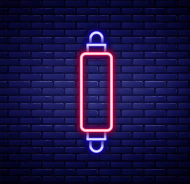 Parlayan neon hattı Rolling Pin simgesi tuğla duvar arka planında izole edildi. Renkli taslak konsepti. Vektör