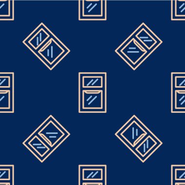 Line Crossed hammer and wrench spanner icon isolated seamless pattern on blue background. Hardware tools.  Vector