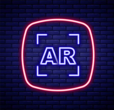 Parlayan neon hattı Artırılmış gerçeklik AR simgesi tuğla duvar arka planında izole edildi. Sanal geleceksel giyilebilir cihazlar. Renkli taslak konsepti. Vektör