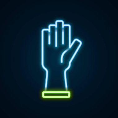 Glowing neon line Protective gloves icon isolated on black background. Colorful outline concept. Vector