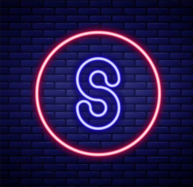 Glowing neon line Compass south icon isolated on brick wall background. Windrose navigation symbol. Wind rose sign. Colorful outline concept. Vector