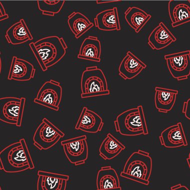 Demirci hattı fırın ikonu siyah arka planda izole edilmiş pürüzsüz desen. Vektör