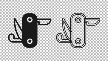 Siyah İsviçre ordu bıçak ikonu şeffaf arka planda izole. Çoklu alet, çok amaçlı çakı. Çok fonksiyonlu bir alet. Vektör