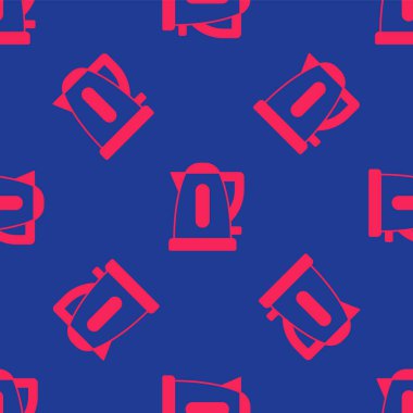 Kırmızı Elektrikli Kettle ikonu mavi arka planda izole edilmiş pürüzsüz desen. Çaydanlık ikonu. Vektör