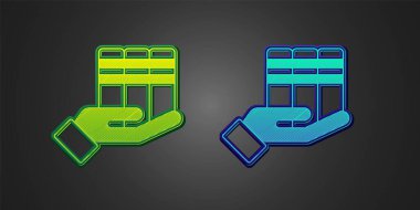 Green and blue Book donation icon isolated on black background.  Vector