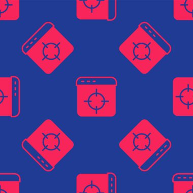 Kırmızı Hedef finansal hedef konsepti ikonu mavi arka planda kusursuz desen izole etti. Sembolik hedeflere ulaşım, başarı. Vektör