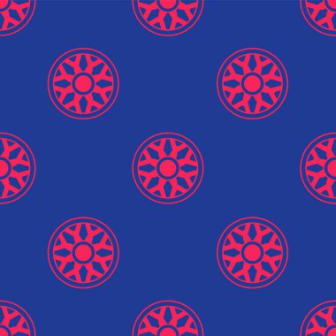 Red Alloy wheel for car icon isolated seamless pattern on blue background.  Vector