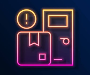 Parlayan neon hattı ev teslimat ikonu siyah arkaplanda izole edildi. Vektör