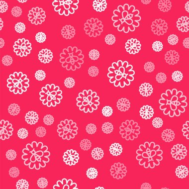 White line Bee on flower icon isolated seamless pattern on red background. Sweet natural food. Honeybee or apis with wings symbol. Flying insect.  Vector