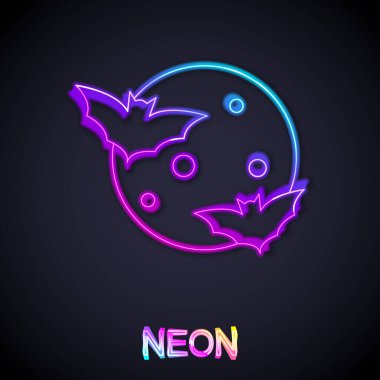 Parlayan neon hattı Ay ve yıldız simgesi siyah arkaplanda izole edildi. Bulutlu gece işareti. Uyku rüyalarının sembolü. Dolunay. Gece ya da yatak zamanı tabelası. Vektör