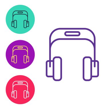 Satır Kulaklığı simgesi beyaz arkaplanda izole edildi. Kulaklıklar. Müzik, hizmet, iletişim ve operatör konsepti. Simgeleri renklendirin. Vektör