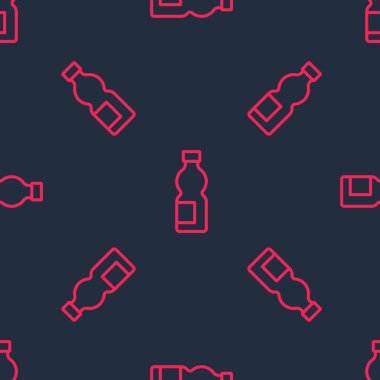 Kırmızı çizgili bir şişe su ikonu siyah arkaplanda izole edilmiş. Soda su içme tabelası. Vektör