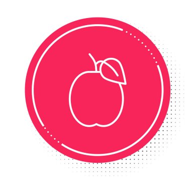 White line Plum fruit icon isolated on white background. Red circle button. Vector