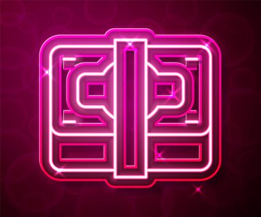 Parlak neon hattı kağıt yığınları para ikonu kırmızı arka planda izole. Para desteleri. Para birimi. Vektör