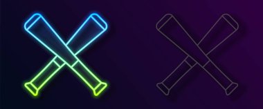 Parlayan neon çizgisi siyah arka planda izole edilmiş beyzbol sopası simgesini geçti. Vektör