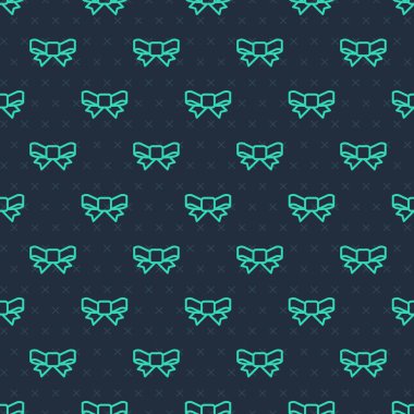 Yeşil çizgi hediye yay ikonu mavi arkaplandaki kusursuz deseni izole etti. Vektör