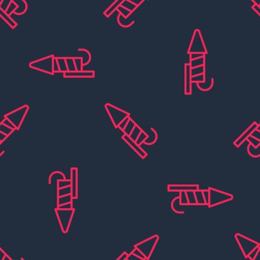 Kırmızı çizgi havai fişek ikonu siyah arka planda izole edilmiş. Eğlence partisi anlayışı. Patlayıcı havai fişek sembolü. Vektör