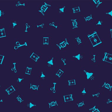 Set Floor lamp, Wardrobe, Table with chair and Lamp hanging on seamless pattern. Vector