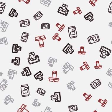 Set line Food ordering on mobile, Soda can, Coffee cup to go and  on seamless pattern. Vector