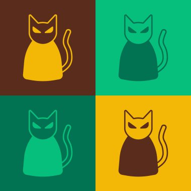 Pop Art Black Cat simgesi renk arkaplanında izole edilmiş. Mutlu Cadılar Bayramı Partisi. Vektör