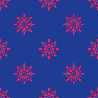 Kırmızı Gemi direksiyon simgesi mavi arka planda izole edilmiş. Vektör