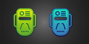 Green and blue Artificial intelligence robot icon isolated on black background. Machine learning, cloud computing.  Vector