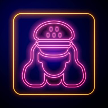 Parlayan neon taksi sürücüsü simgesi siyah arkaplanda izole edildi. Vektör