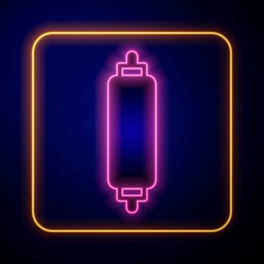 Glowing neon Rolling pin icon isolated on black background.  Vector